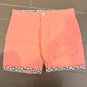 Denim & Flower Coral Shorts with Floral Accent